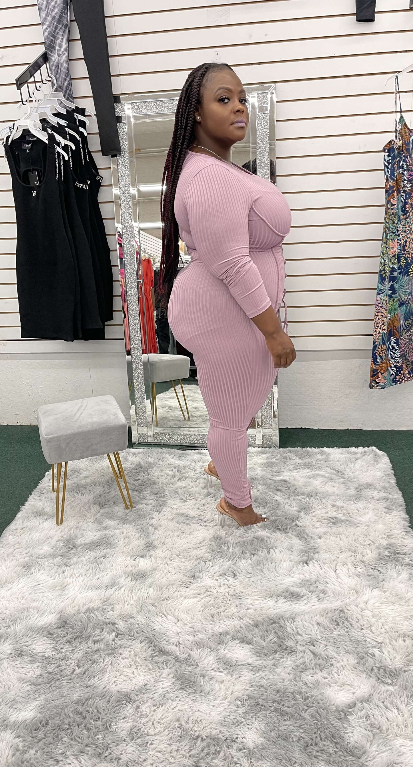 Plus Solid Contrast Overlock Jumpsuit - Klusiv LLC