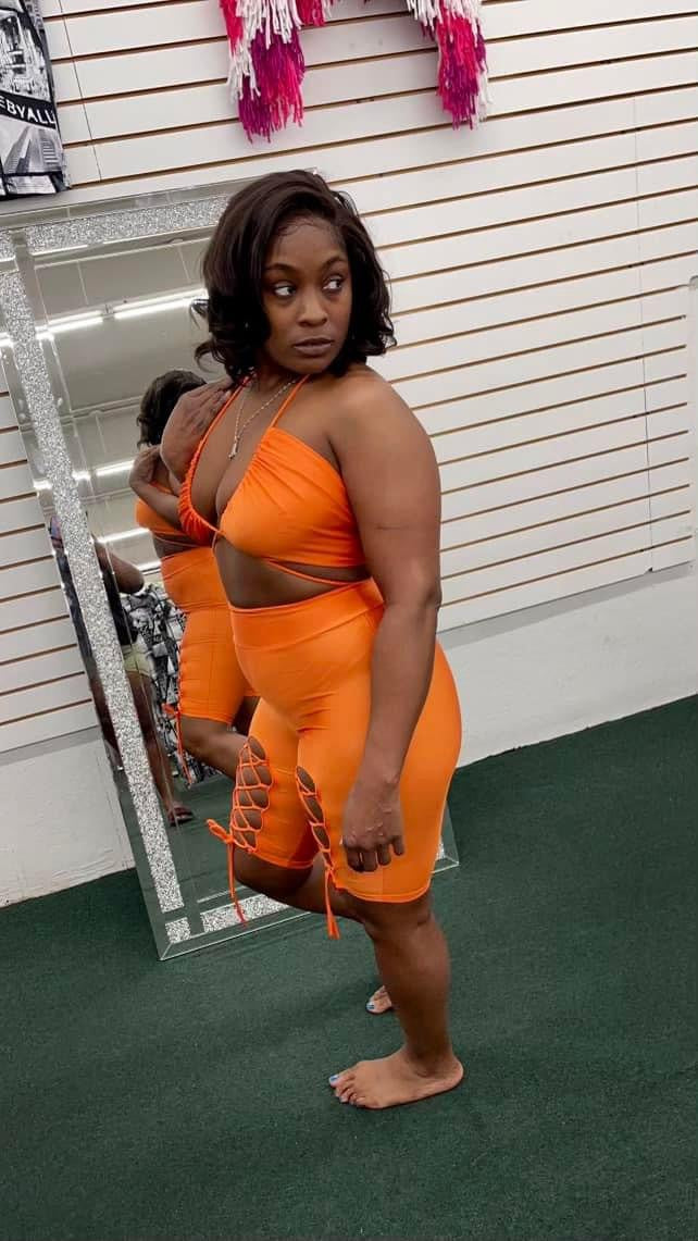 Options Tie Up Biker Short Set