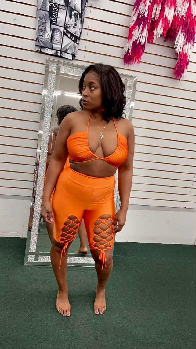 Options Tie Up Biker Short Set