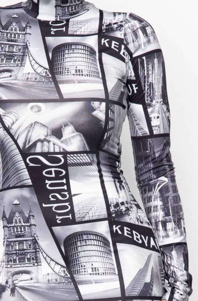 Vintage Print Bodycon Dress - Klusiv LLC