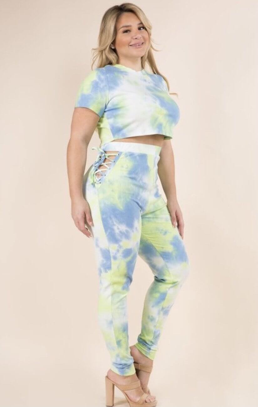Pastel Plus Size Tie Dye Pant Set - Klusiv LLC