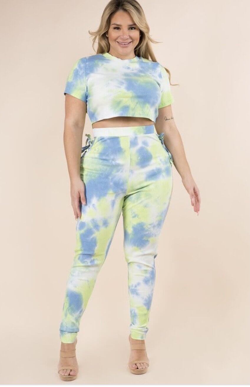 Pastel Plus Size Tie Dye Pant Set - Klusiv LLC