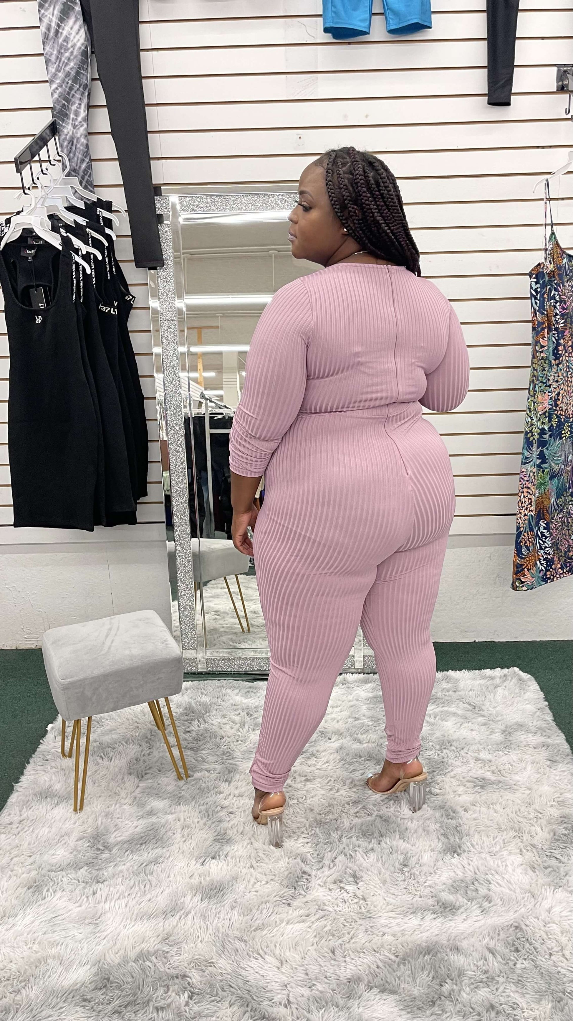 Plus Solid Contrast Overlock Jumpsuit - Klusiv LLC