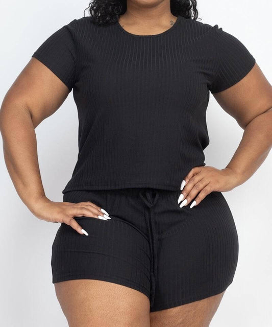 Plus Size Ribbed Knit Short Set - Klusiv LLC