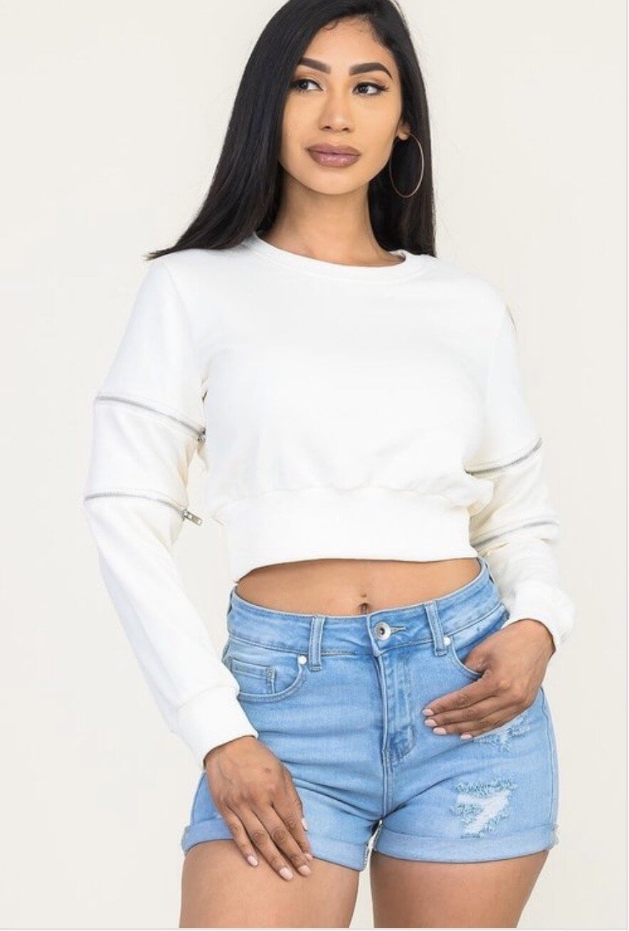 Zipper Detail Crop Top - Klusiv LLC