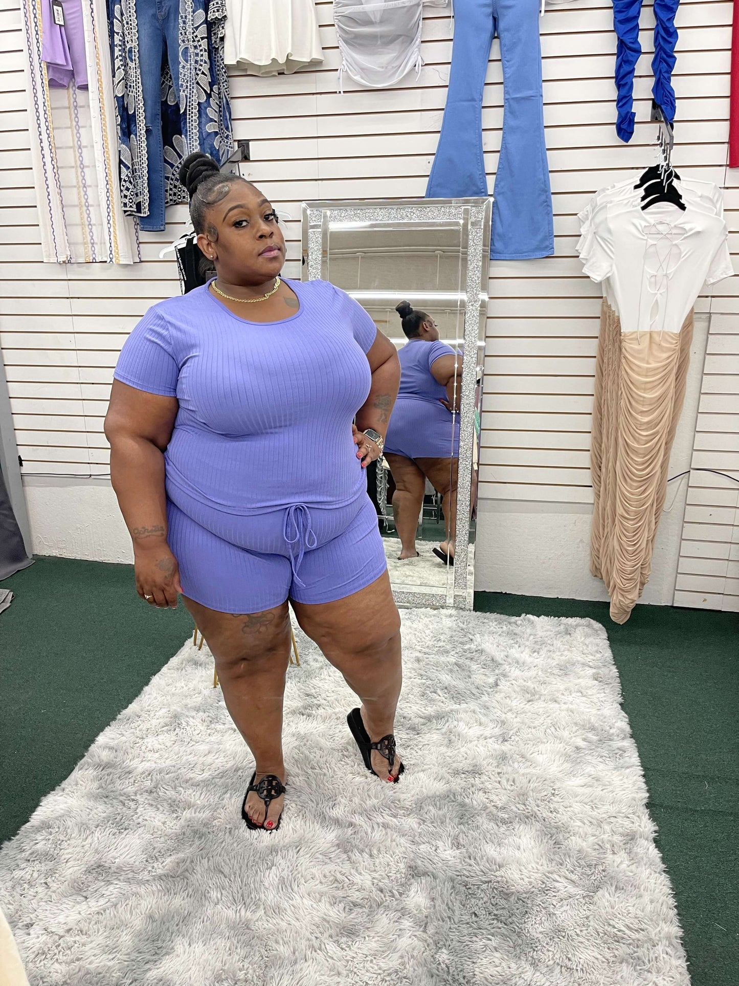 Plus Size Ribbed Knit Short Set - Klusiv LLC