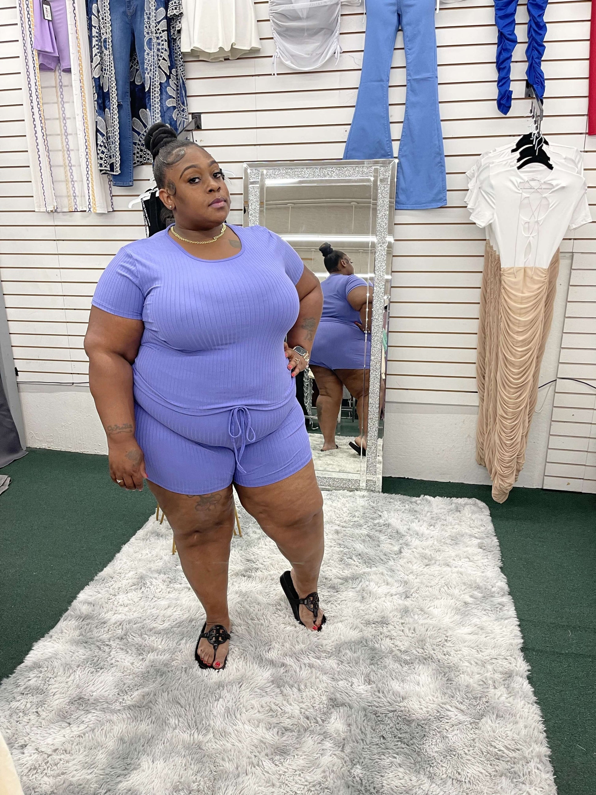 Plus Size Ribbed Knit Short Set - Klusiv LLC
