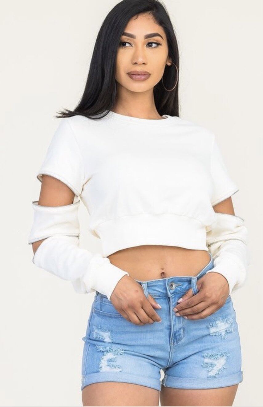 Zipper Detail Crop Top - Klusiv LLC